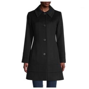 Fleurette Loro Piana 100% wool black pea coat size 14 button collared